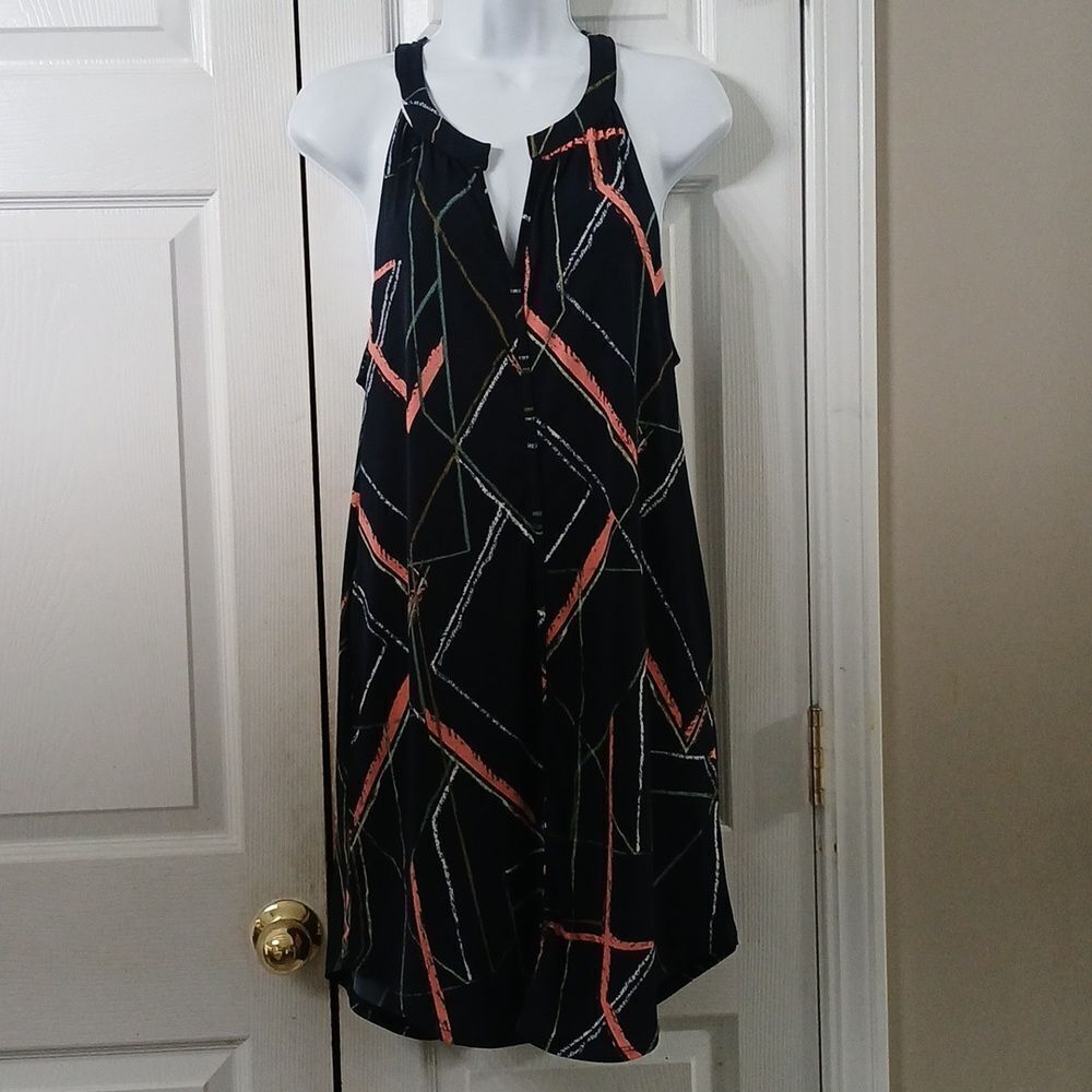 Banana Republic sleeveless casual navy abstract print pocket  dress Sz MP EUC